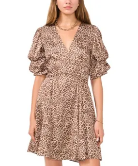 1.STATE Women's Leopard-Print Bubble-Sleeve Dress