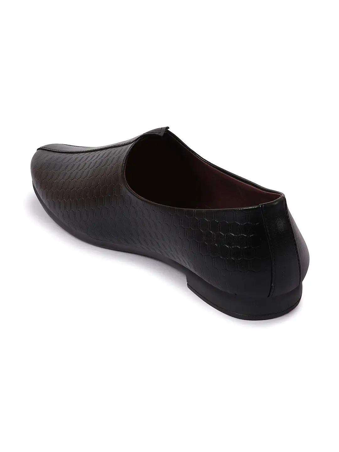 Basics Men Black Embossed Design Ethnic Slip On Juttis and Mojaris