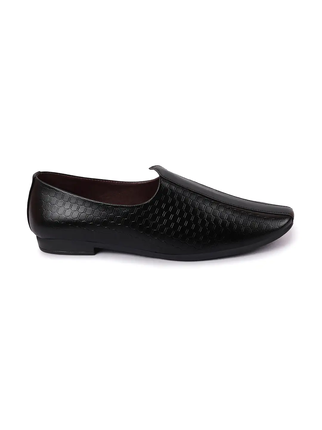 Basics Men Black Embossed Design Ethnic Slip On Juttis and Mojaris