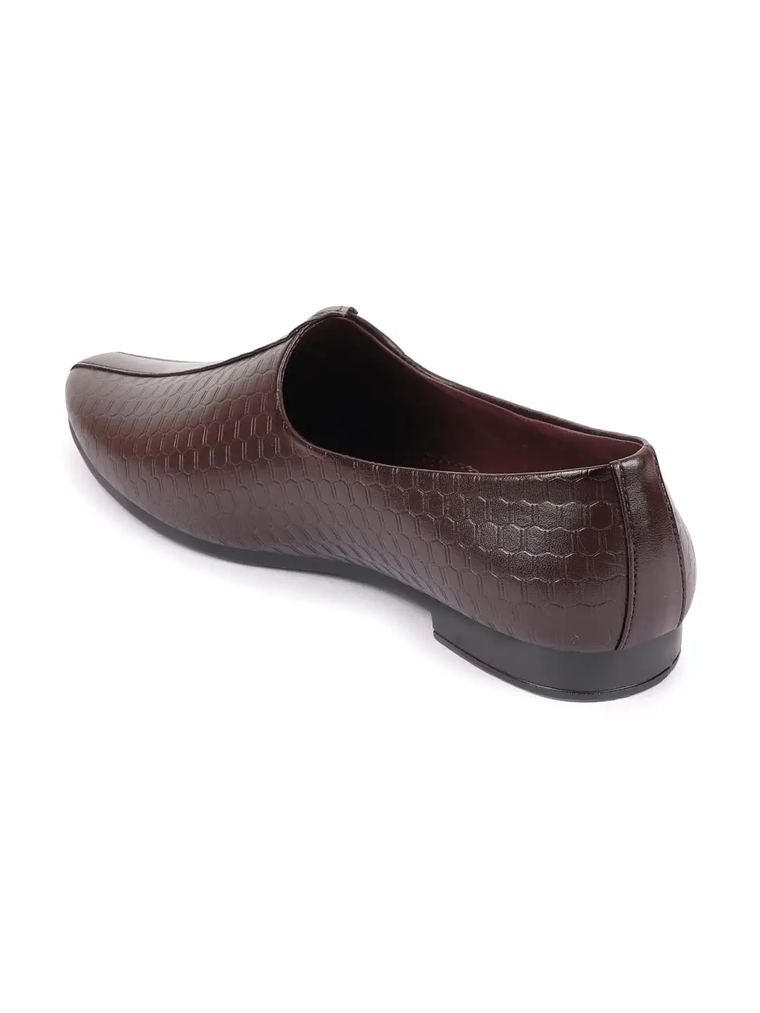 Basics Men Brown Embossed Design Ethnic Slip On Juttis and Mojaris