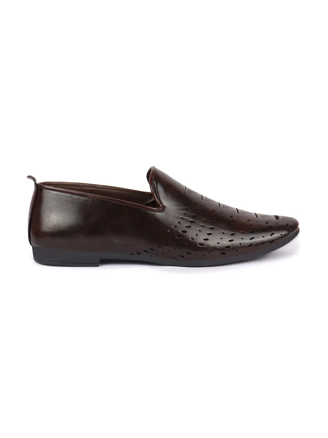 Basics Men Brown Perforated Ethnic Prom Slip On Juttis and Mojaris