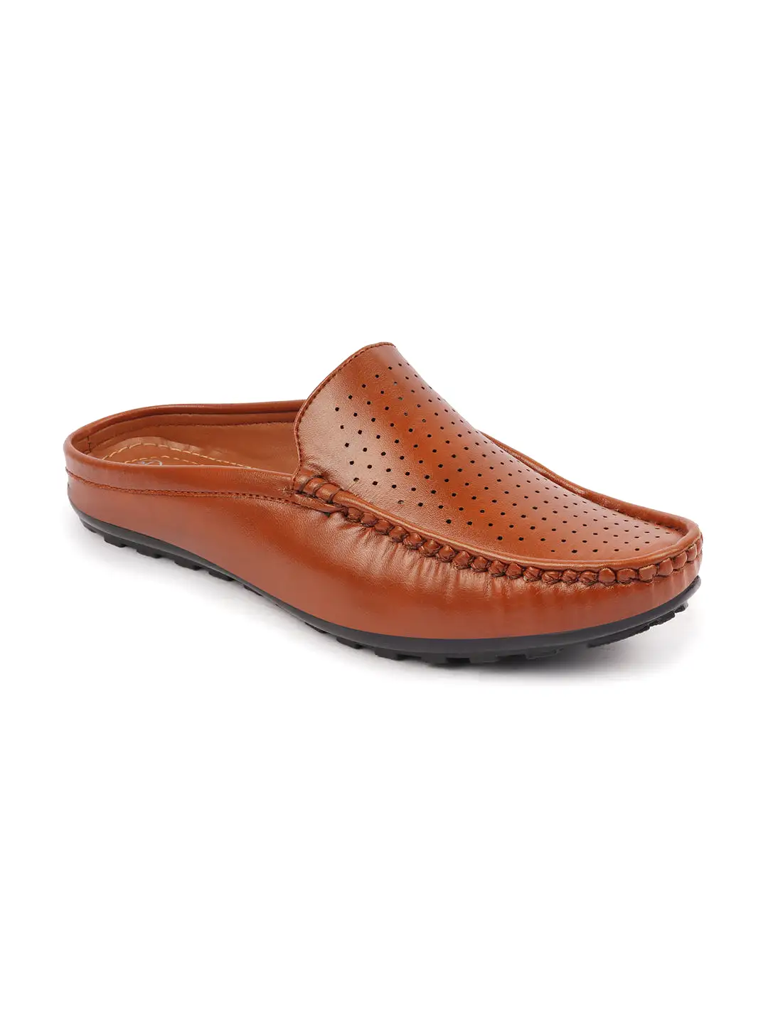 Basics Men Tan Back Open Stitched Design Lightweight Ethnic Evening Wedding Slip On Mules