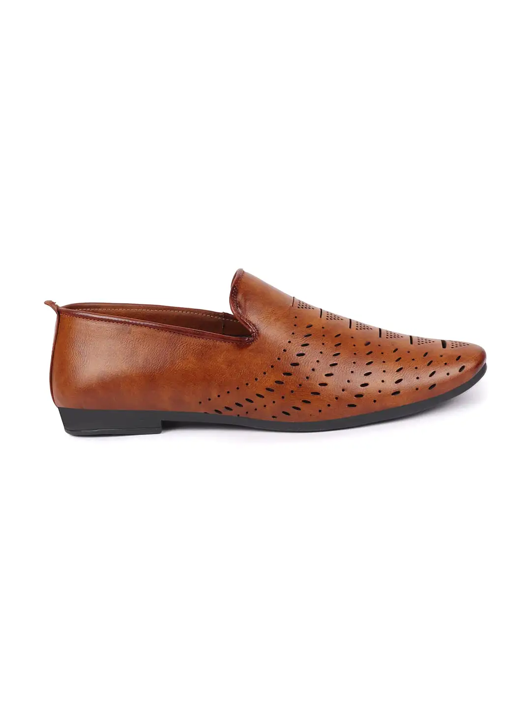 Basics Men Tan Perforated Ethnic Prom Slip On Juttis and Mojaris