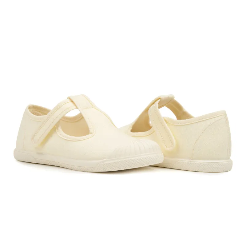 Canvas T-Band Sneakers in Ivory