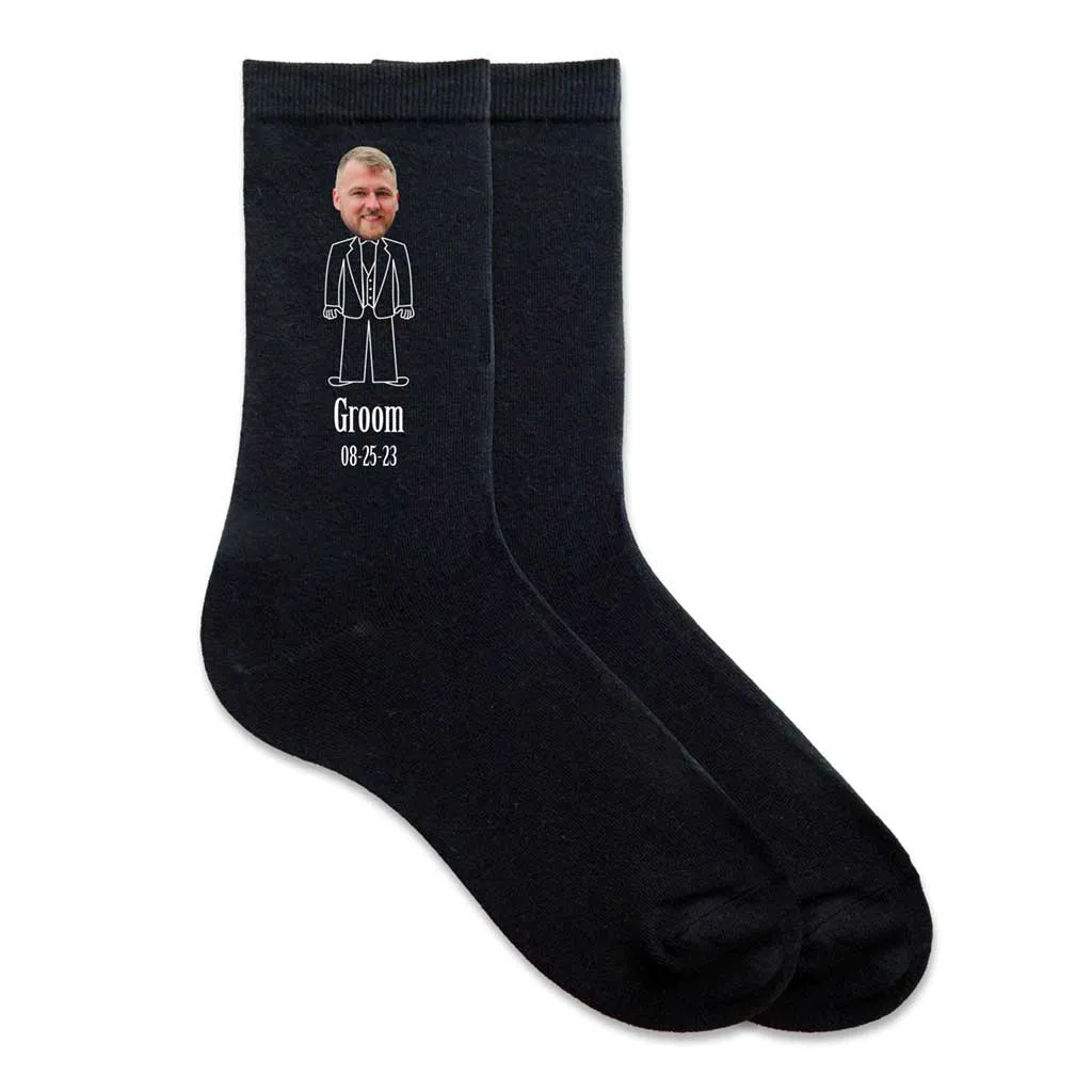 Custom Printed Photo Socks with Groom's Face