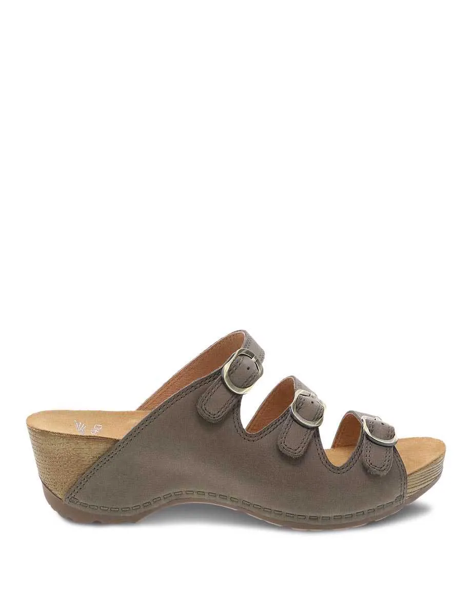 Dansko Womens Tarin Slip On Sandal- Taupe Smooth Leather