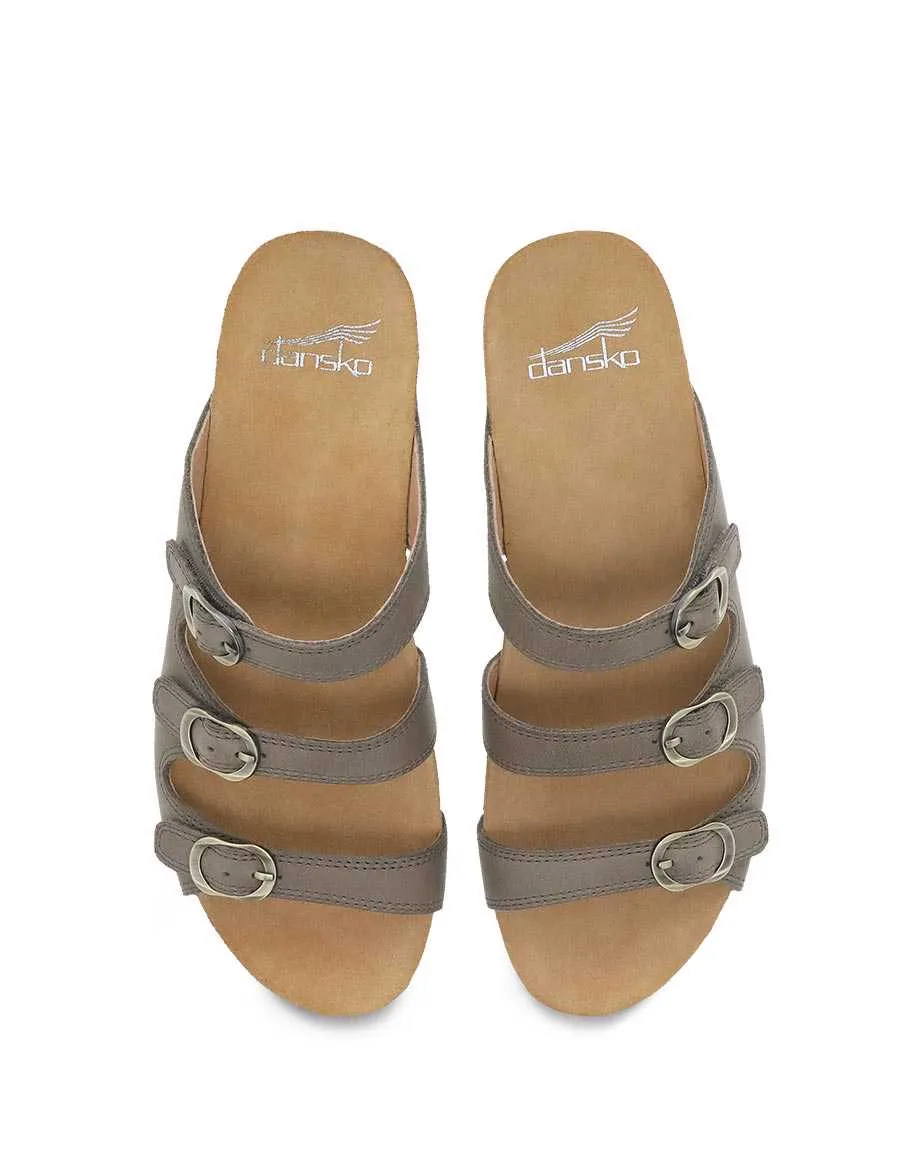 Dansko Womens Tarin Slip On Sandal- Taupe Smooth Leather