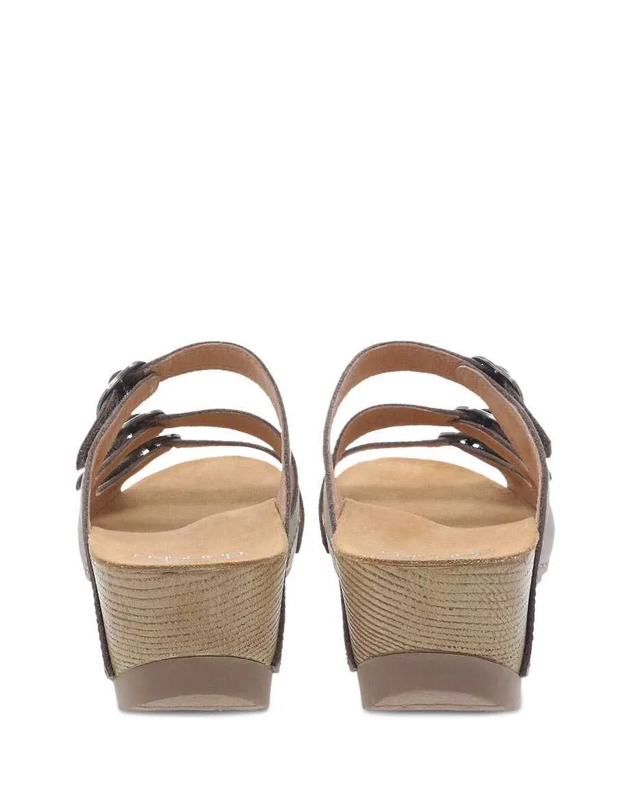 Dansko Womens Tarin Slip On Sandal- Taupe Smooth Leather