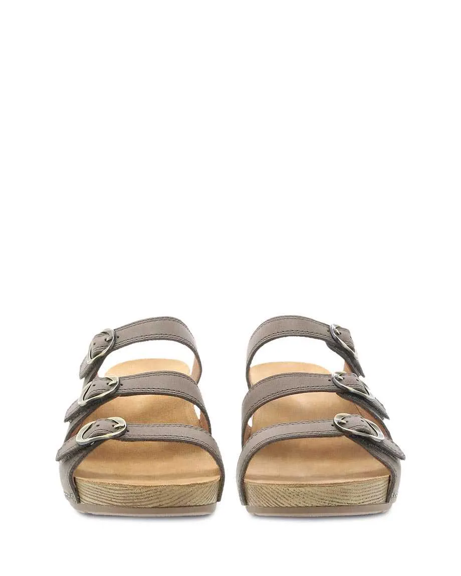 Dansko Womens Tarin Slip On Sandal- Taupe Smooth Leather