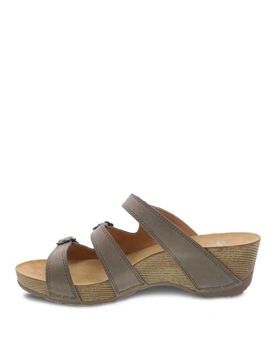 Dansko Womens Tarin Slip On Sandal- Taupe Smooth Leather