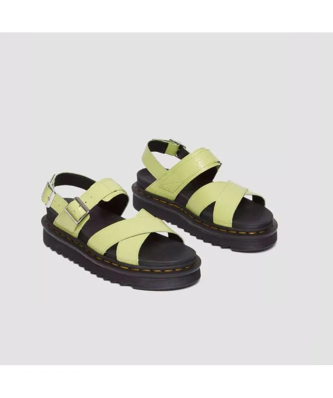 Dr Marten Voss II Distressed Patent Leather Sandals | Lime Green - 31740316