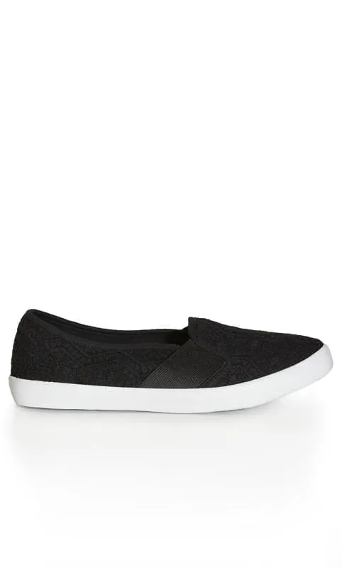 Evans Black WIDE FIT Crochet Slip On