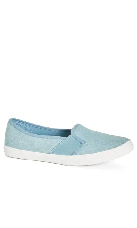 Evans WIDE FIT Blue Denim Blue Slip On Trainers