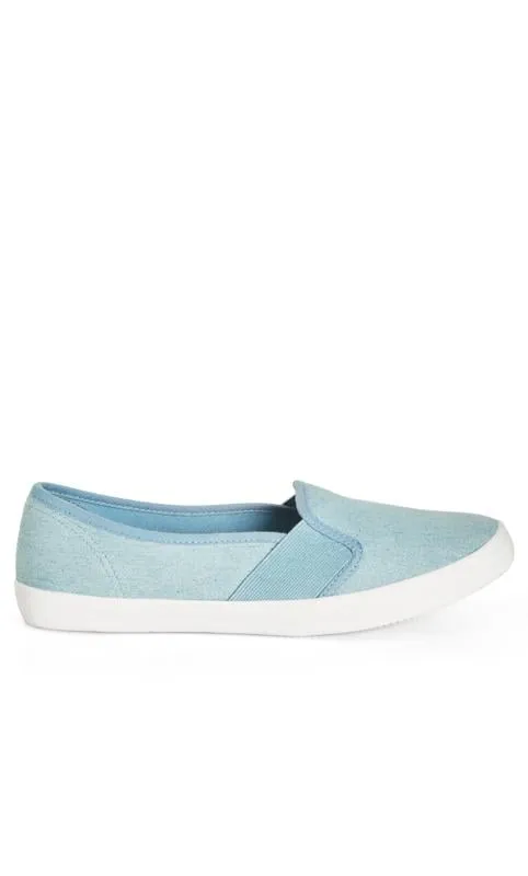 Evans WIDE FIT Blue Denim Blue Slip On Trainers