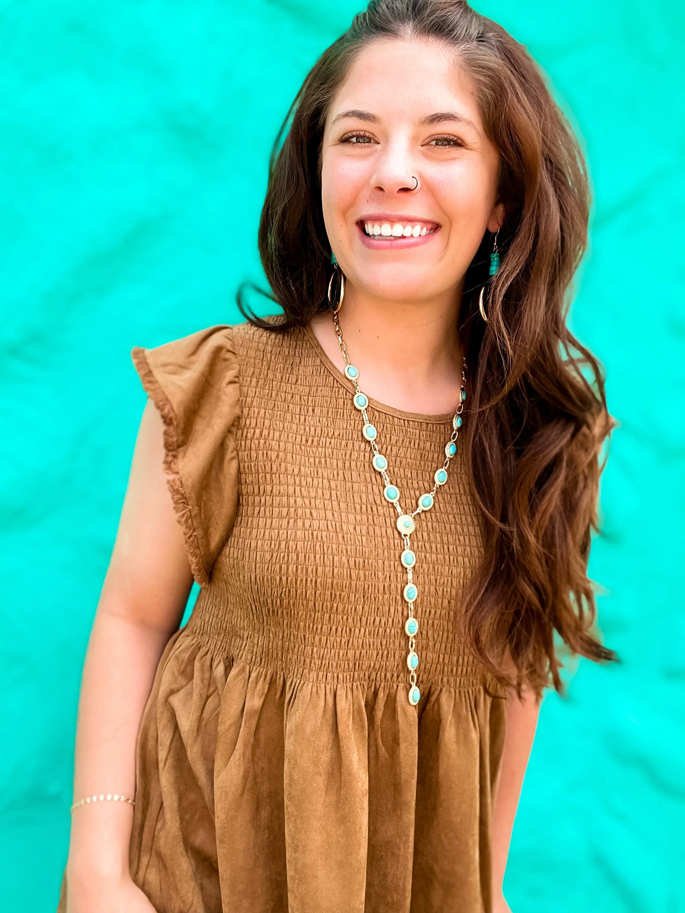 Faux Suede Smocked Top