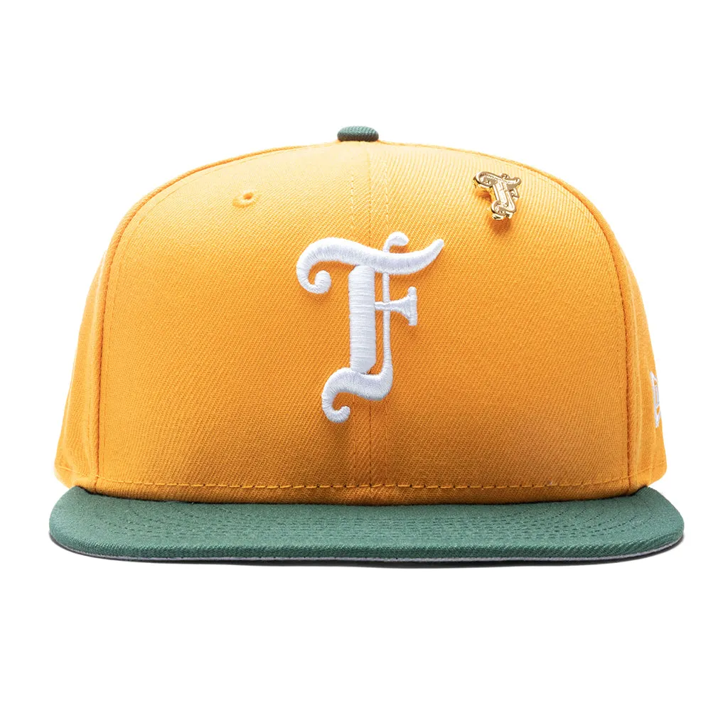 Feature x New Era Old English F Snapback Hat w/ Pin - Gold/Cilantro