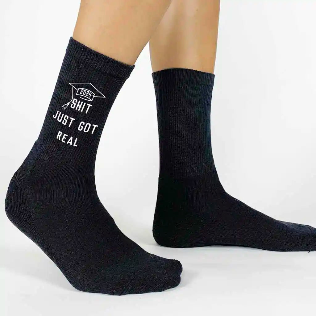 Funny Graduation Socks for Him or Her - Sh*t Just Got Real