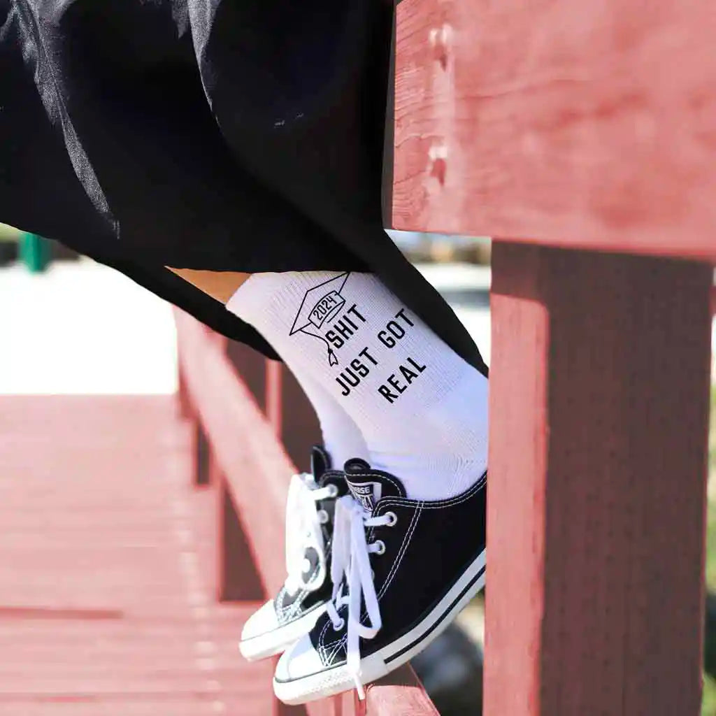 Funny Graduation Socks for Him or Her - Sh*t Just Got Real