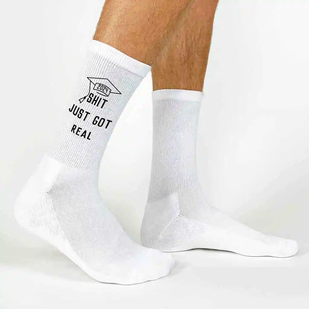 Funny Graduation Socks for Him or Her - Sh*t Just Got Real