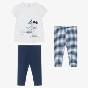 Girls Navy Blue Cotton Leggings Set