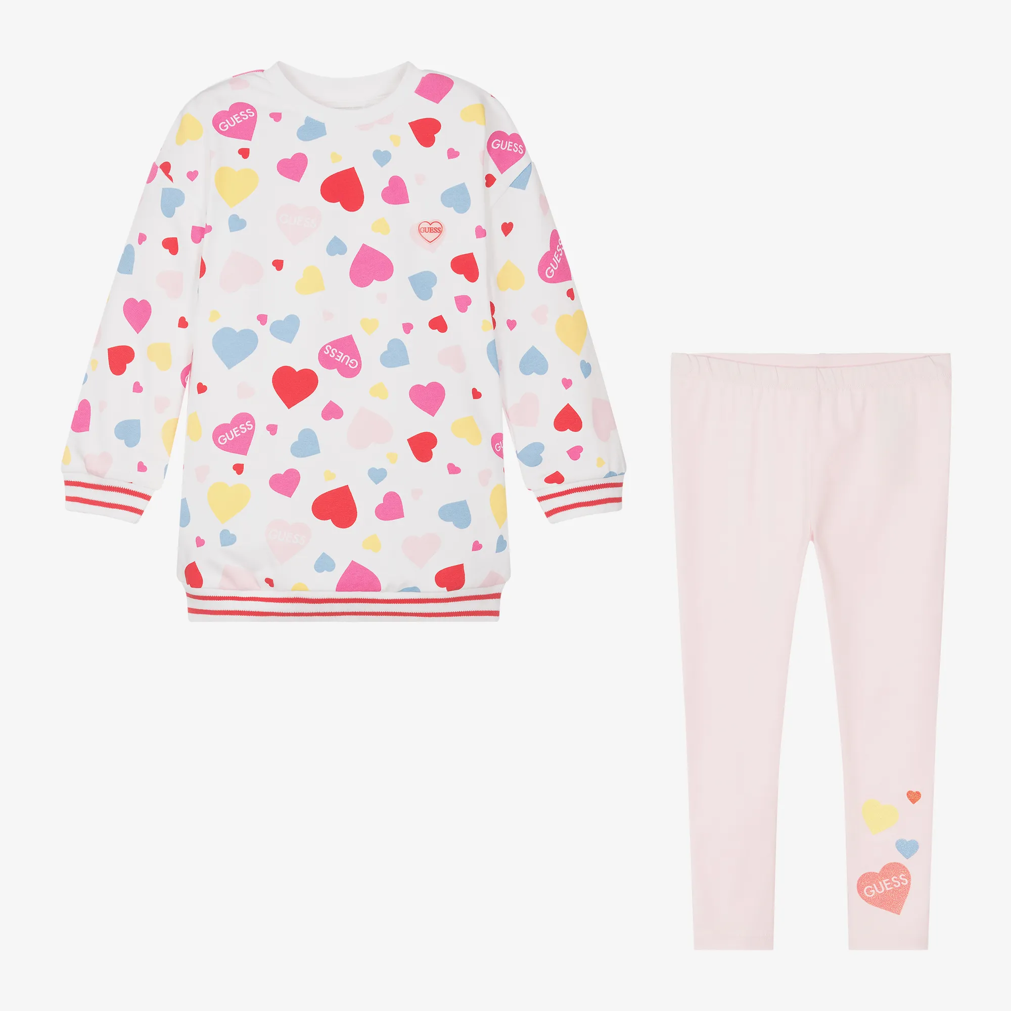 Girls Pink Heart Cotton Leggings Set 