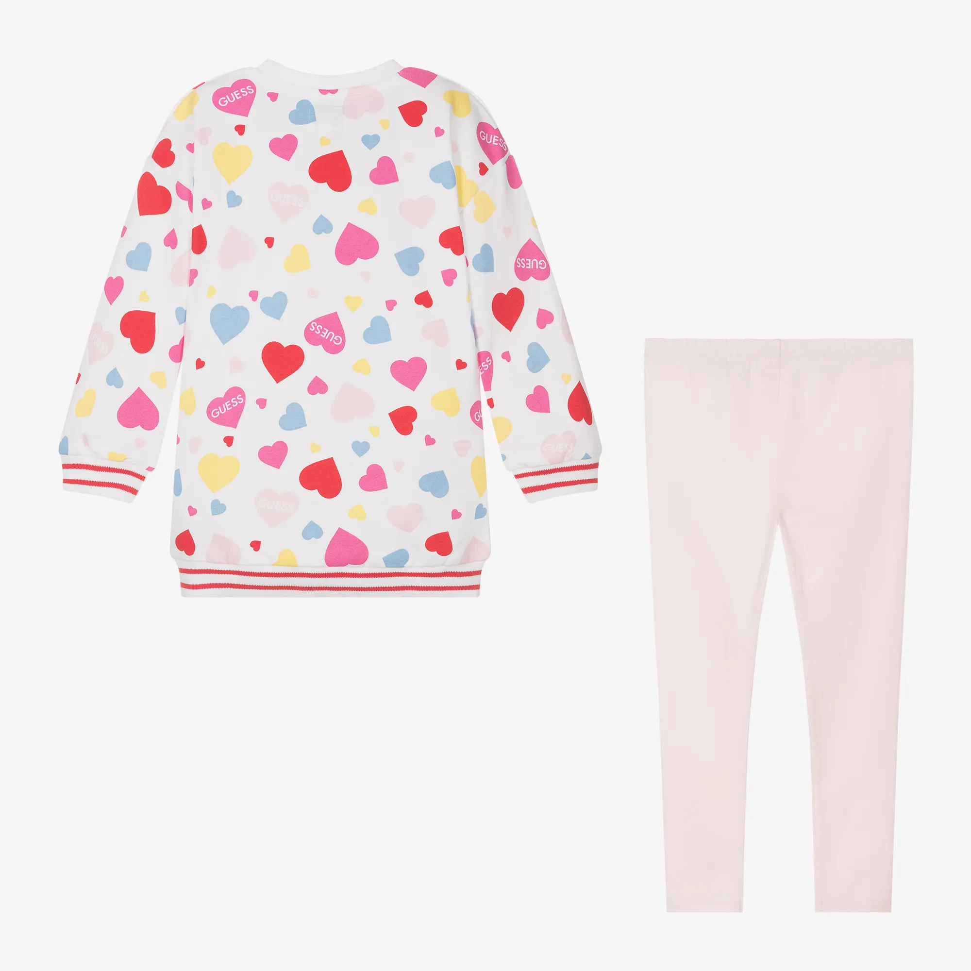 Girls Pink Heart Cotton Leggings Set 