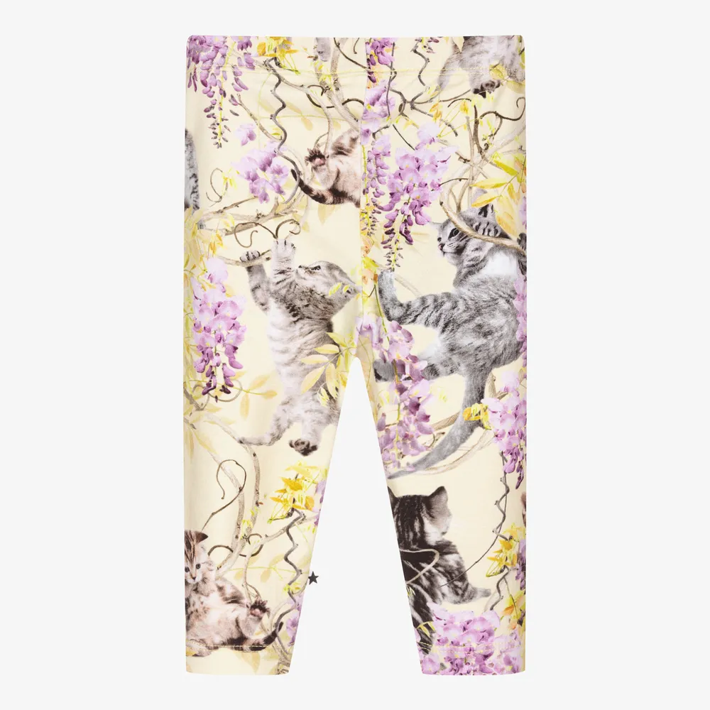 Girls Yellow Kitten Leggings