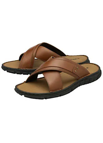 Hari Crossover Tan Leather Sandals by Dunlop | Look Again