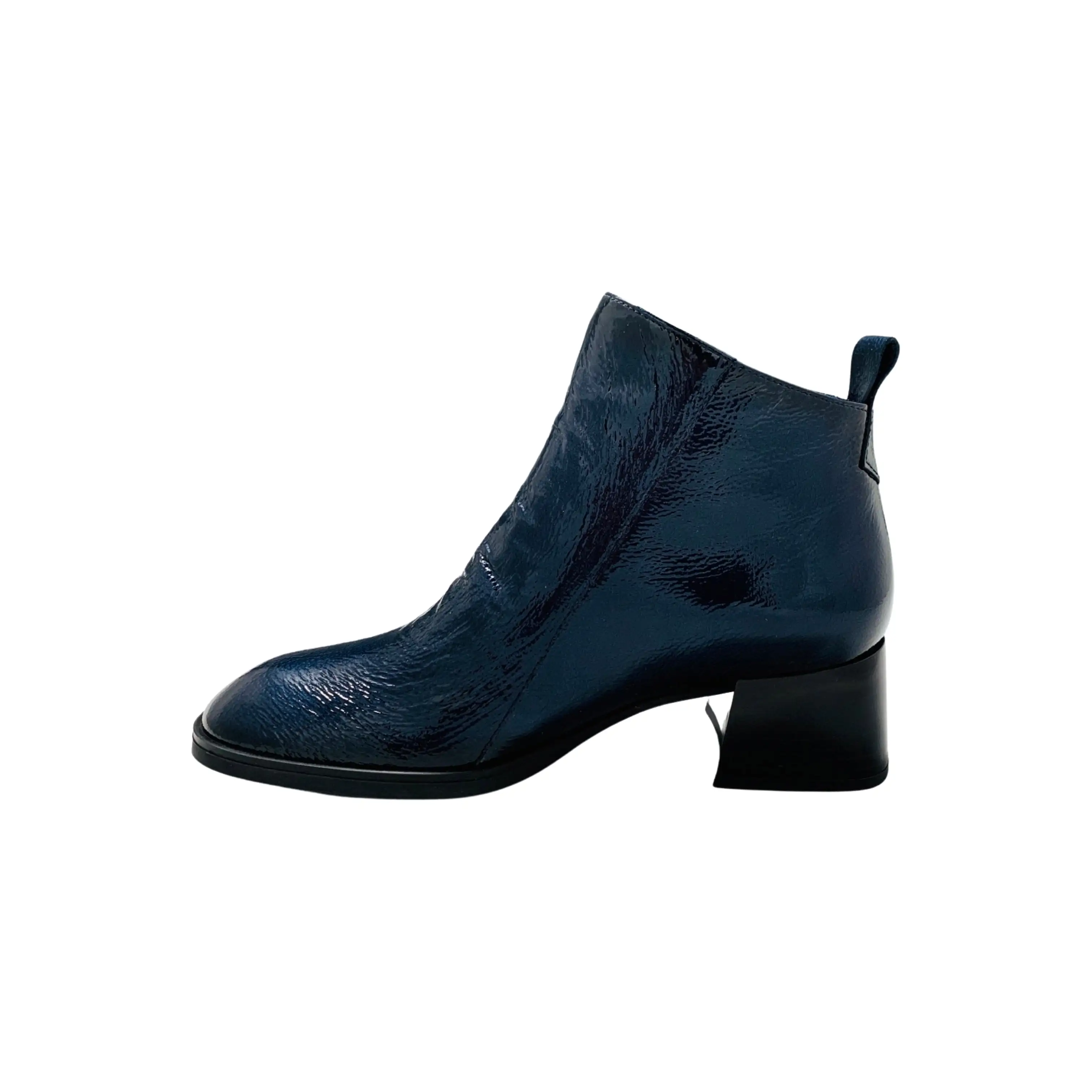 HI222345 Navy Patent Low Heel Bootie