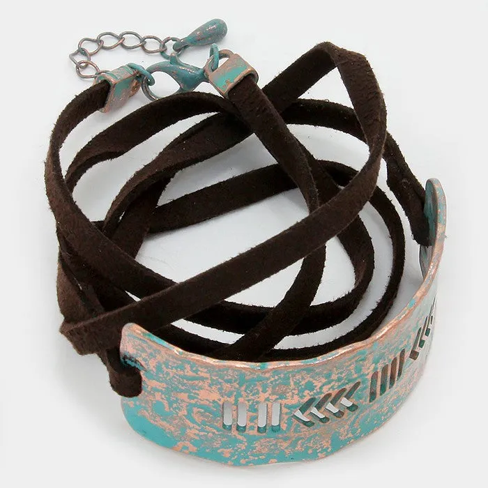 iLLASPARKZ Arrow Head Cut out Metal Suede Wrap Bracelet