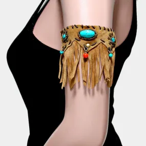 iLLASPARKZ Boho Bead Charm & Howlite Turquoise Stone Suede Fringe Arm Bracelet