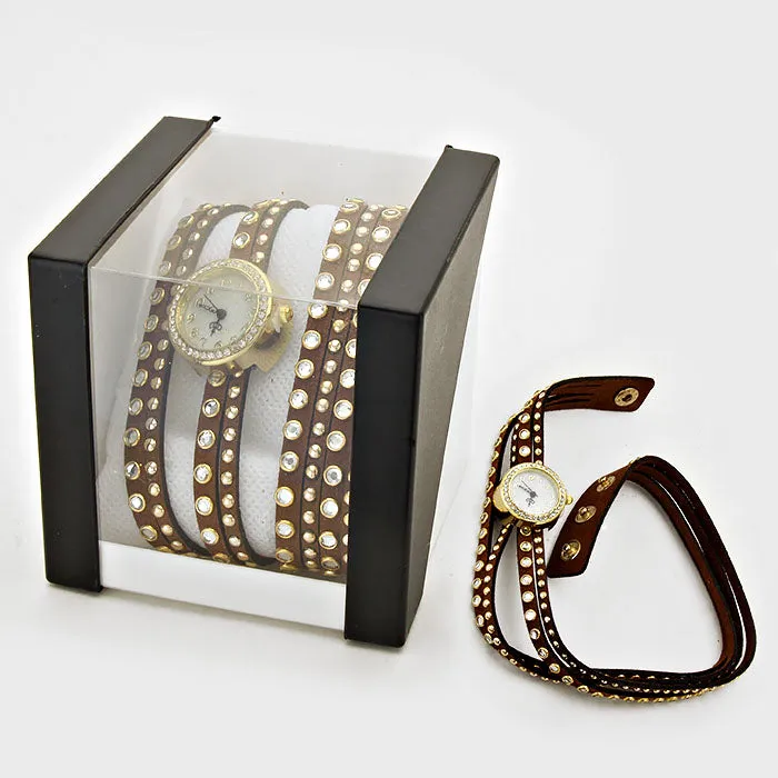 iLLASPARKZ Crystal & Stud Accented Suede Bracelet Watch