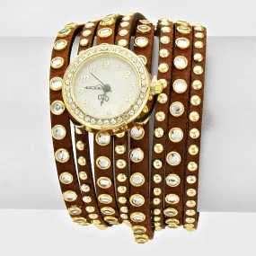 iLLASPARKZ Crystal & Stud Accented Suede Bracelet Watch