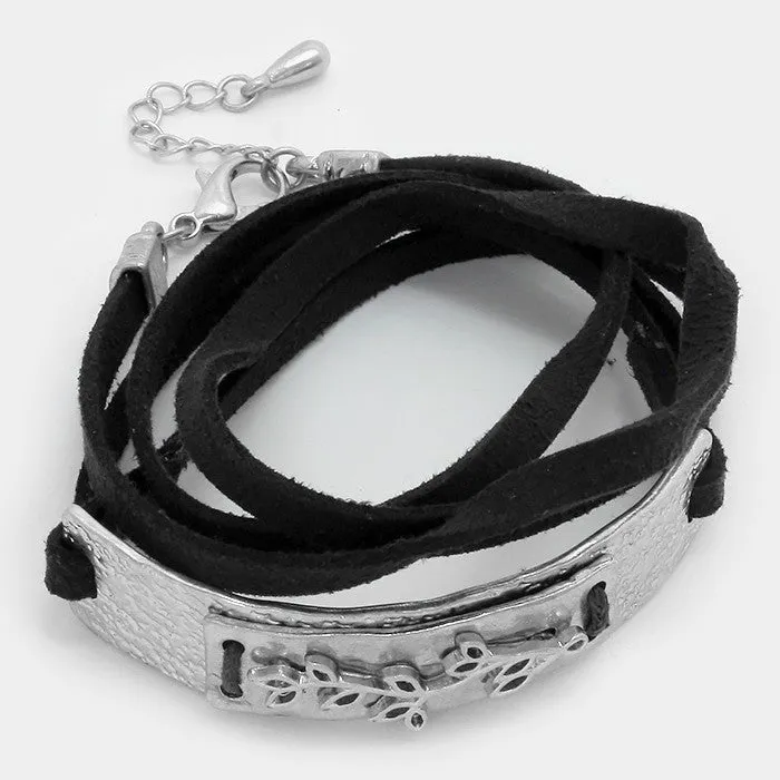 iLLASPARKZ Leaf Twig Metal Suede Wrap Bracelet