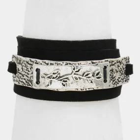 iLLASPARKZ Leaf Twig Metal Suede Wrap Bracelet