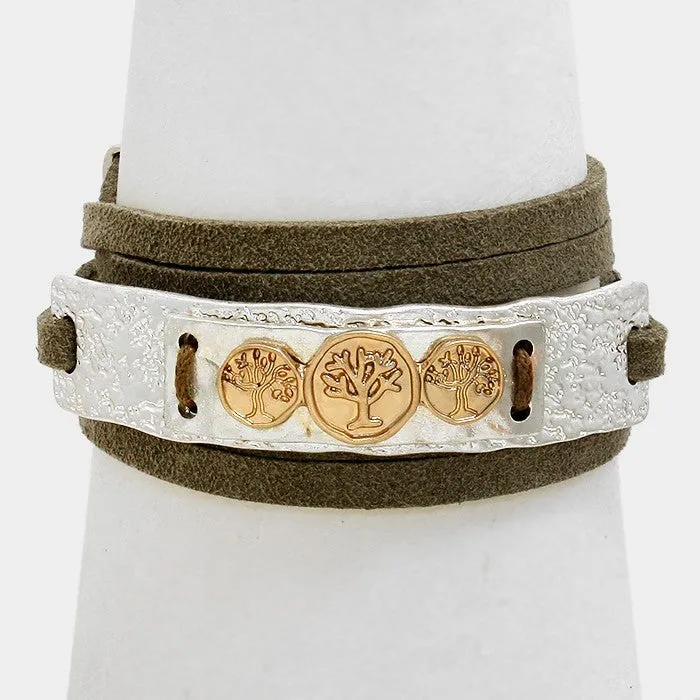 iLLASPARKZ Tree of Life Metal Suede Wrap Bracelet