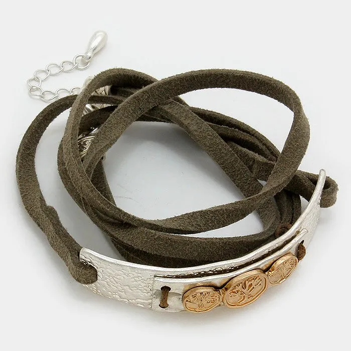 iLLASPARKZ Tree of Life Metal Suede Wrap Bracelet