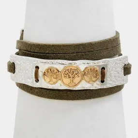 iLLASPARKZ Tree of Life Metal Suede Wrap Bracelet