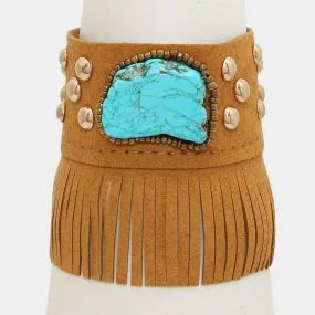 iLLASPARKZ Turquoise Stone Accented Suede Fringe Bracelet