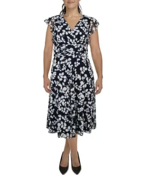 Jessica Howard Womens Midi Floral Print Evening Dress