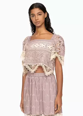 Joah Embroidery S/S Top W/ Tie Back