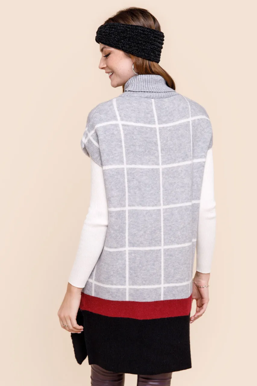 Kaley Turtleneck Windowpane Poncho