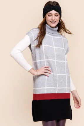 Kaley Turtleneck Windowpane Poncho