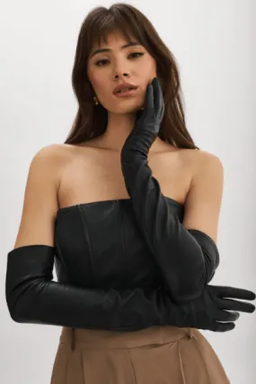 Lamarque Gisele Long Leather Glove in Black