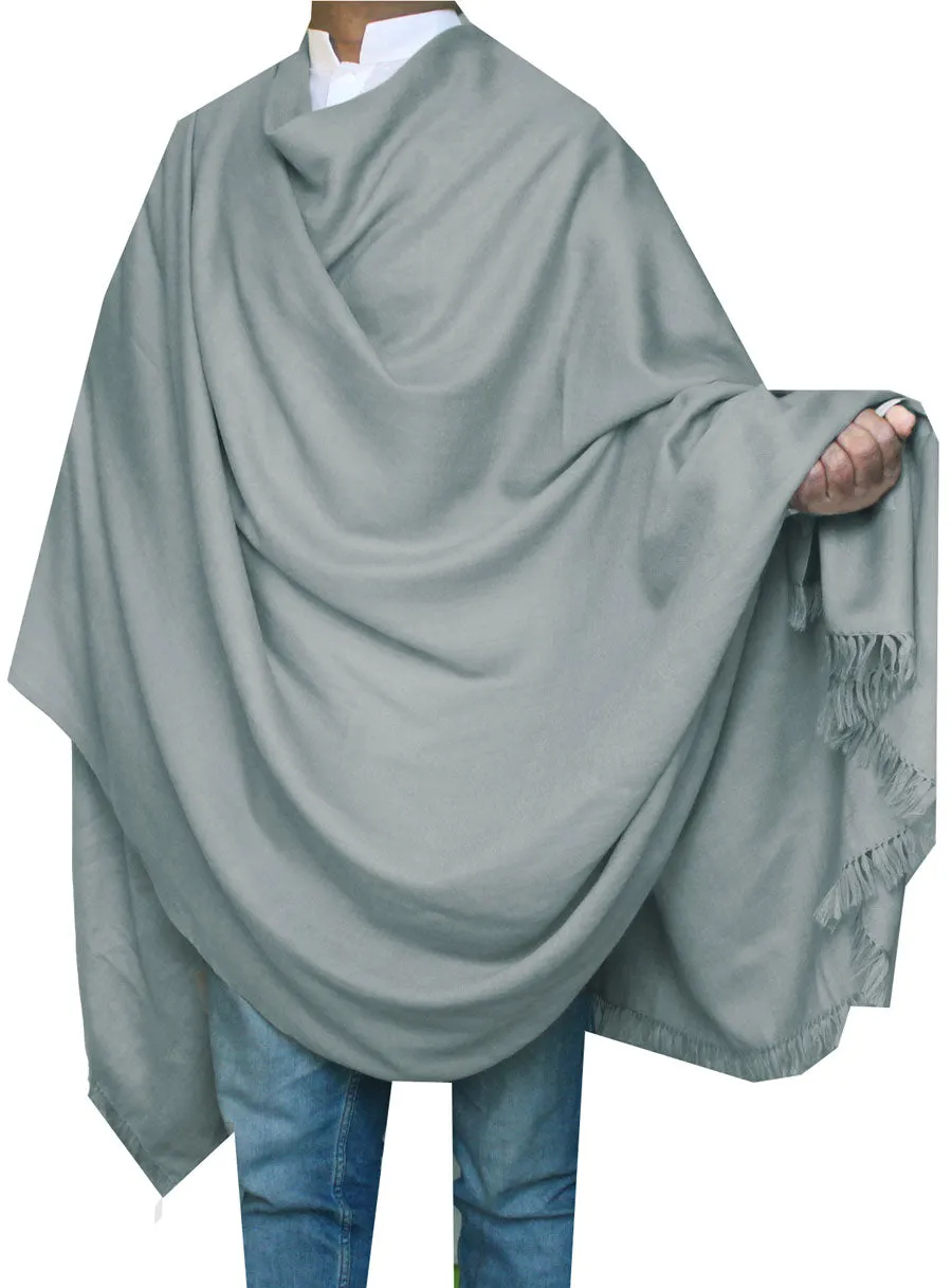 Large Prayer Shawl Wrap Men Women Pure Wool India Clothing (Grey)