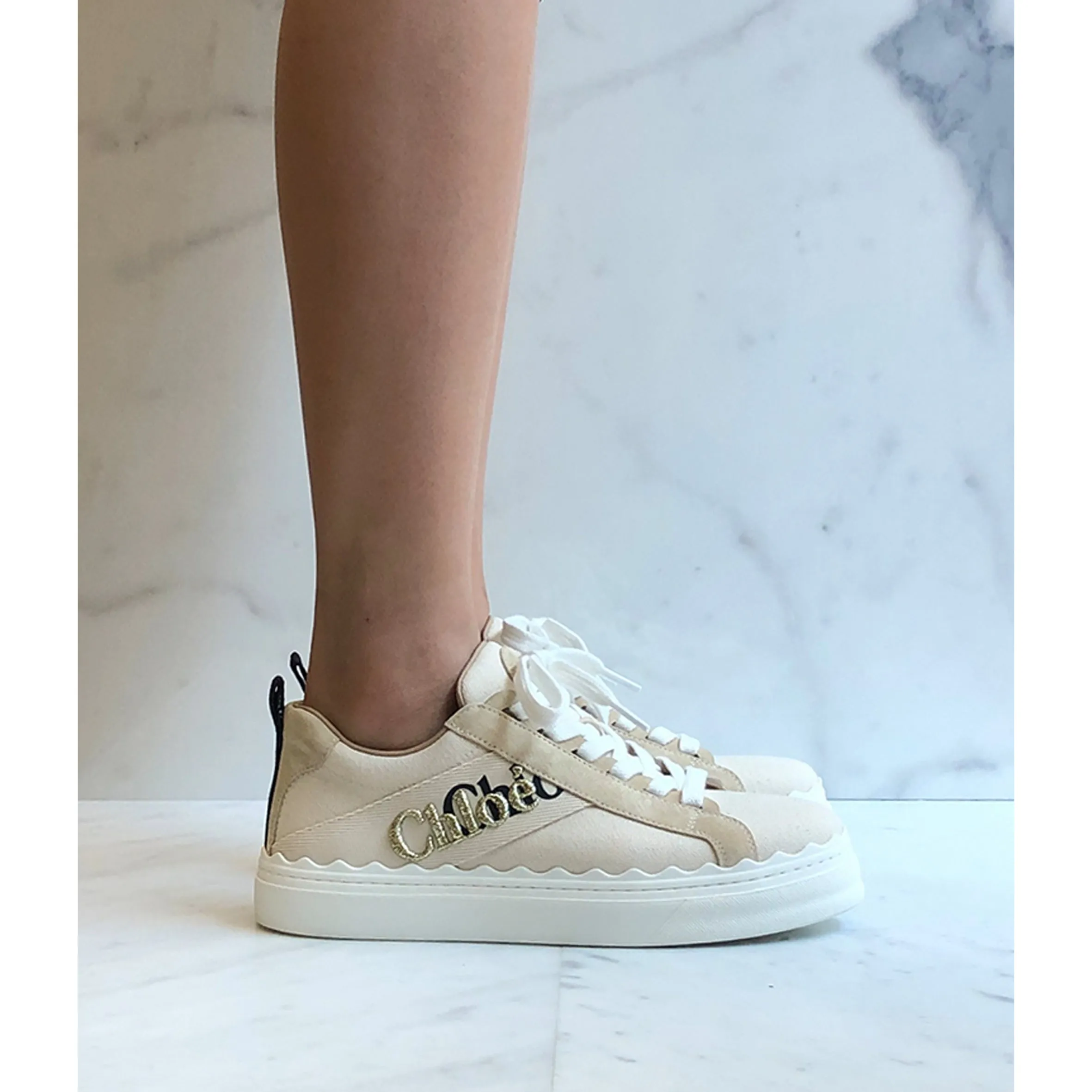 Lauren Embroidered Canvas Sneakers, White