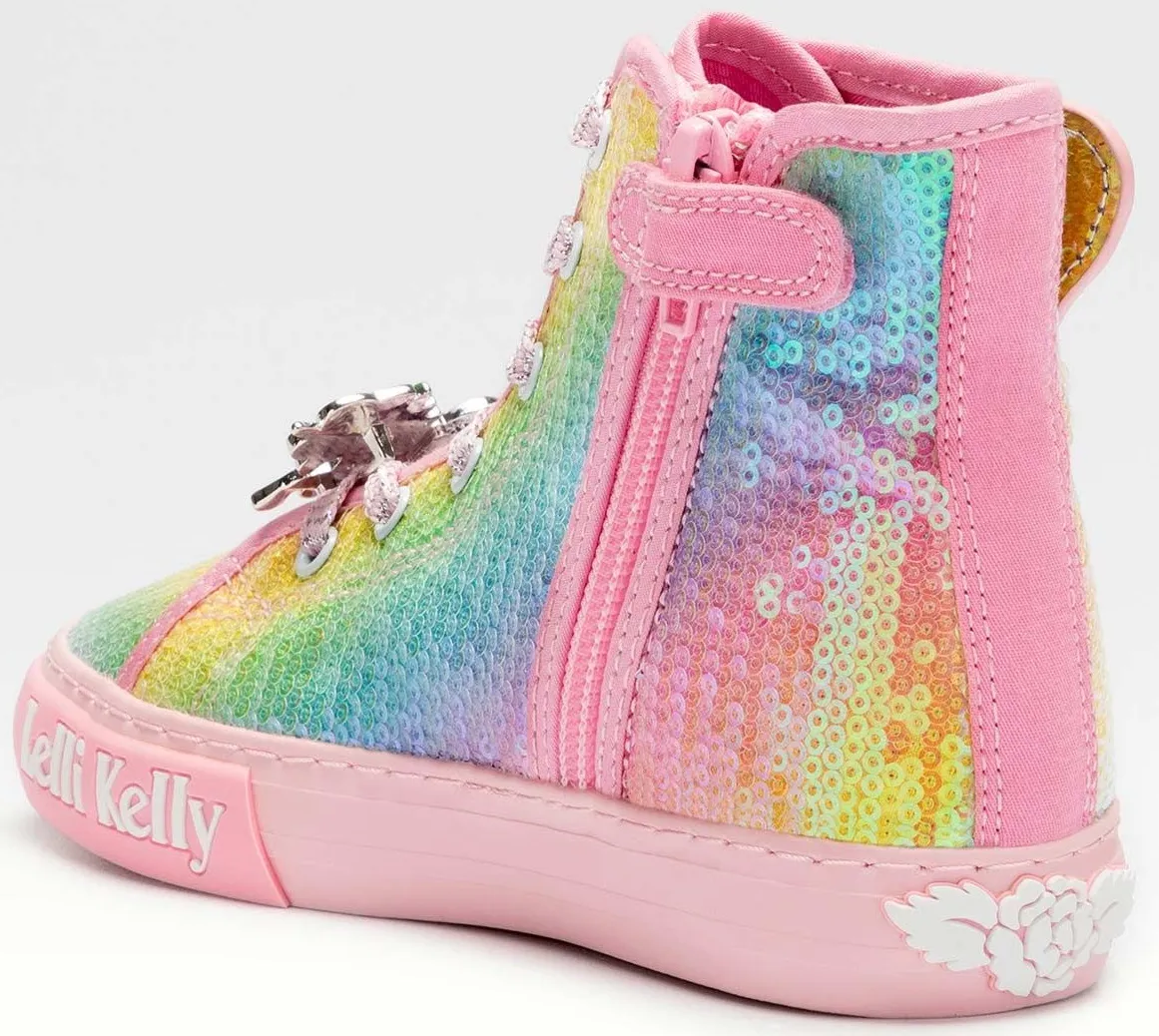 Lelli Kelly LK 1331 Unicorn Wings Rainbow Multi Sequin Ankle Boot Limited Edition