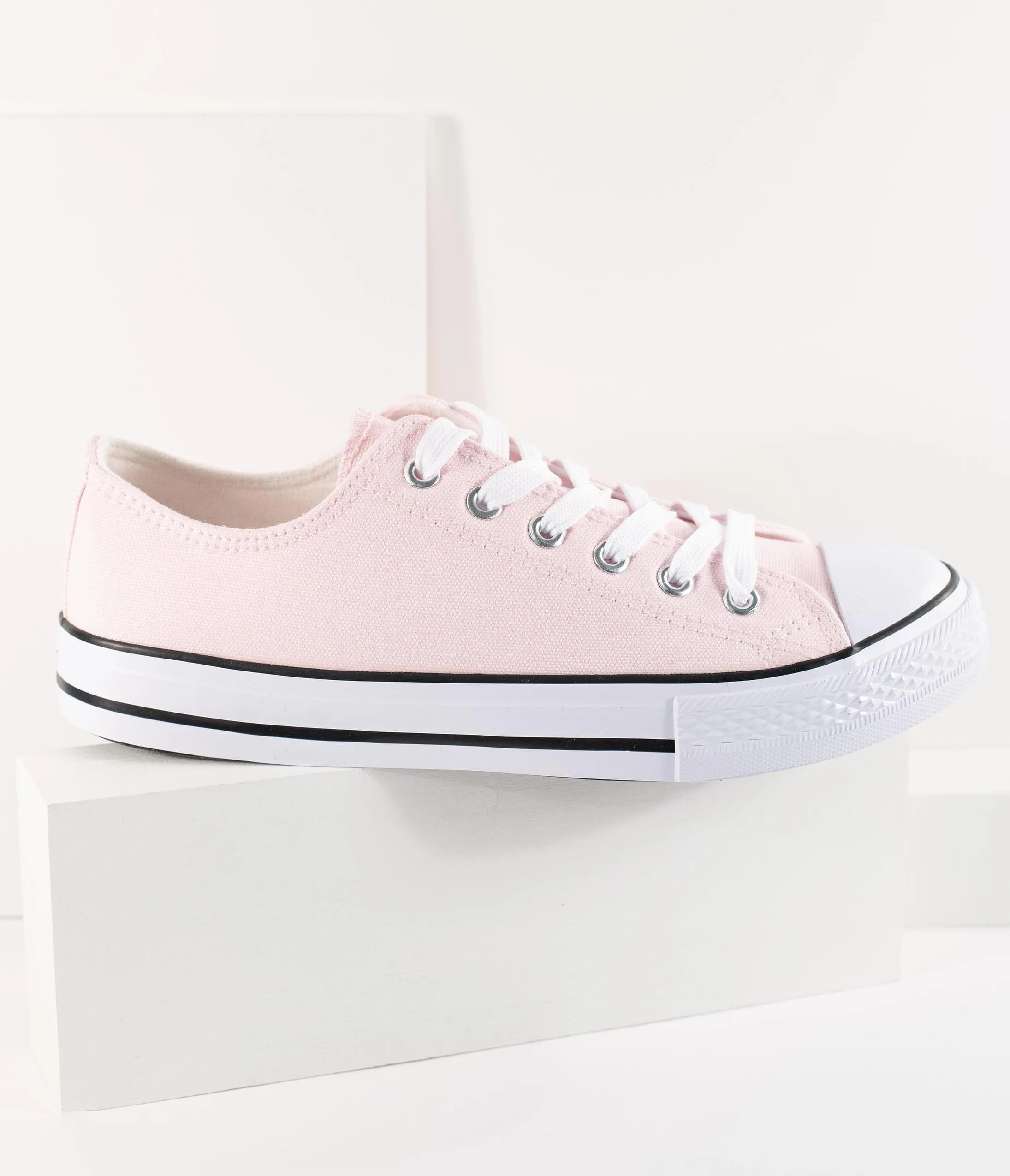 Light Pink Lace Up Canvas Sneakers