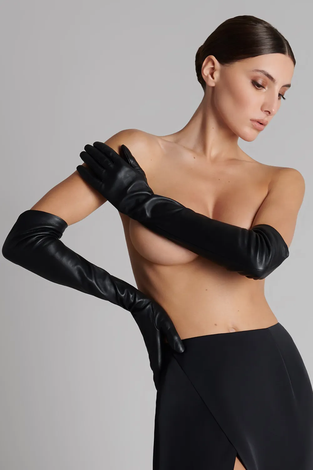 Long Leather Gloves with Suspenders