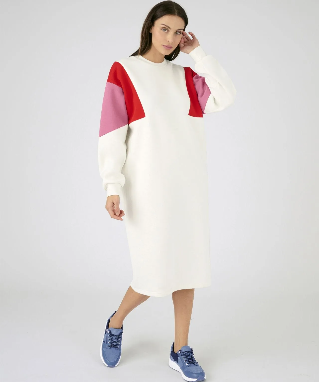 Long Sleeved Colourblock Sweatshirt Dress